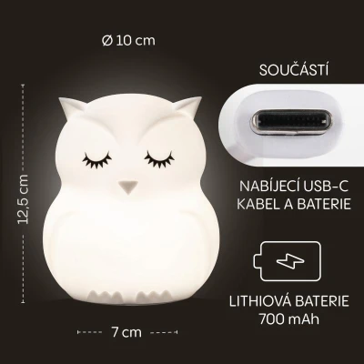 Zopa Silikonová LED noční lampička Owl bílá
