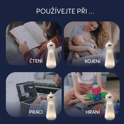 Zopa Silikonové LED noční světlo s baterkou Dino bílé