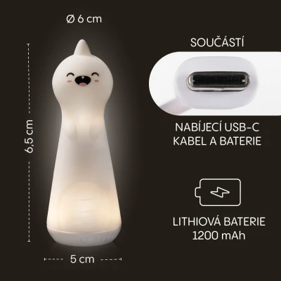 Zopa Silikonové LED noční světlo s baterkou Dino bílé
