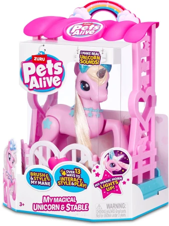 ZURU Pets Alive Jednorožec interaktivní se stájí na baterie Světlo Zvuk