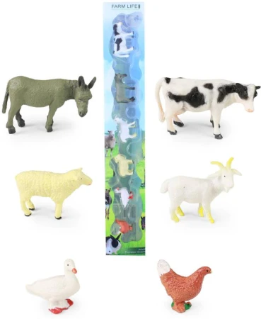 Zvířátka domácí farmářská 3-6cm gumové figurky set 6ks Zvířátka domácí farmářská 3-6cm gumové figurky set 6ks