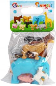 Zvířátka plastové figurky safari + farma set 10ks v sáčku