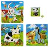 DŘEVO PUZZLE Zvířátka 15x15cm skládačka na desce 16 dílků 4 druhy