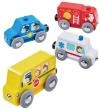 Hape DŘEVO Vláček městská vozidla baby set 4 autíčka Hape DŘEVO Vláček městská vozidla baby set 4 autíčka