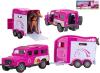 Kids globe Horses auto Land Rover set s přívěsem a koňmi růžový PB kov