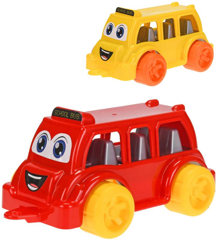 Autobus školní baby veselý barevný 26cm s obličejem 2 barvy plast