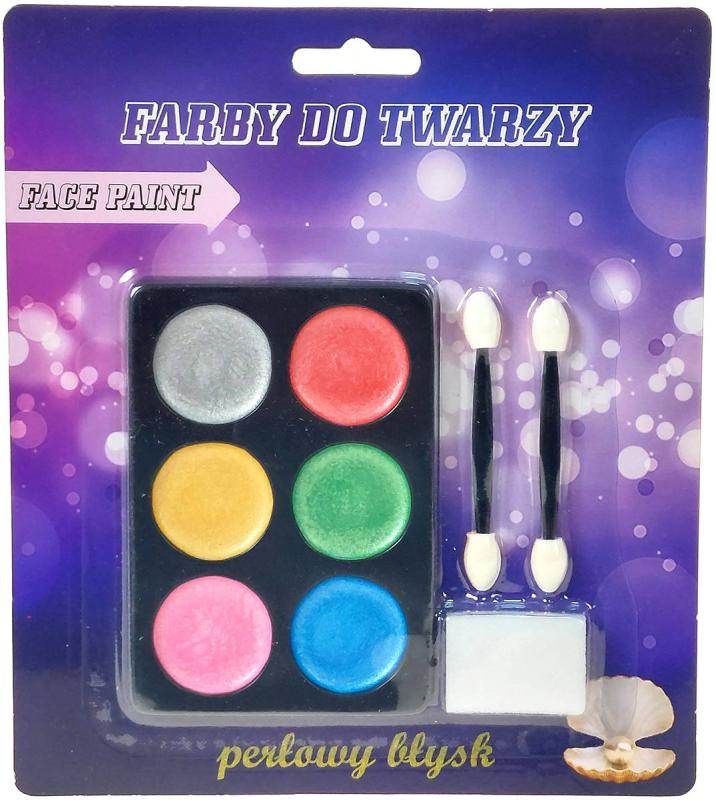 Barvy na obličej dětské perleťové 6 barev s aplikátory