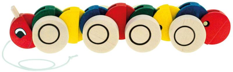 Bino DŘEVO Baby Housenka tahací na kolečkách (dřevěná hračka)