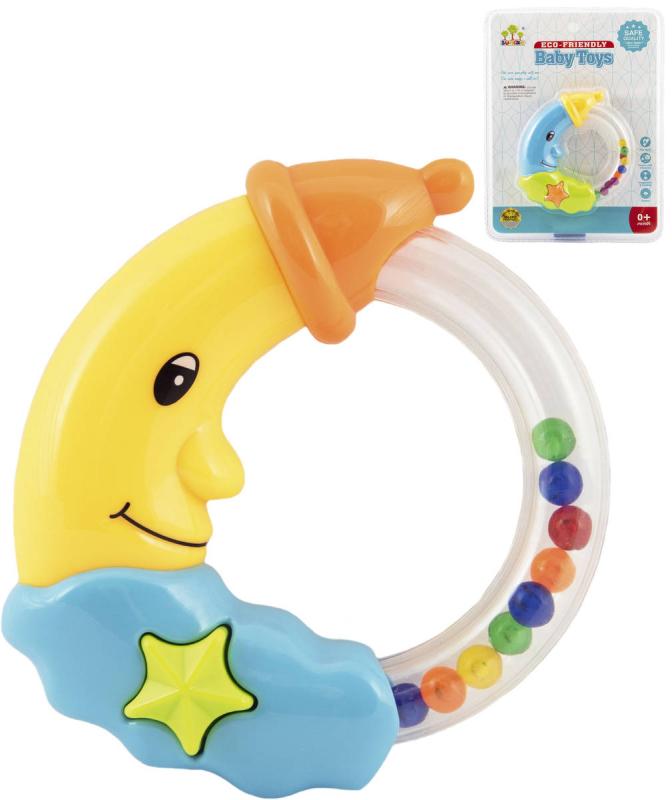 Chrastítko baby měsíc 11cm s kuličkama pro miminko 2 barvy plast