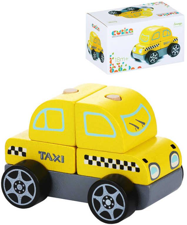 Cubika DŘEVO Baby autíčko Vůz taxi navlékací stavebnice set 5 dílků
