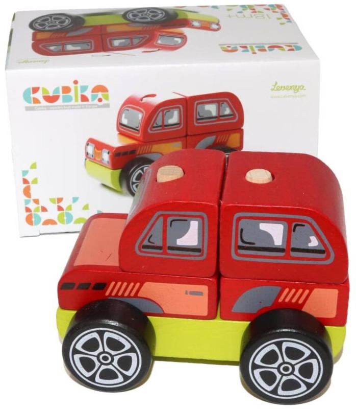 Cubika DŘEVO Baby autíčko Vůz Terénní navlékací stavebnice set 5 dílků