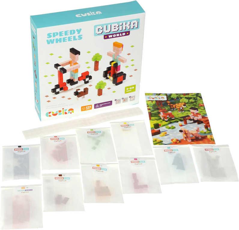 Cubika DŘEVO Pixel Stavebnice 3D Rychlá kola 200 dílků 1x1cm