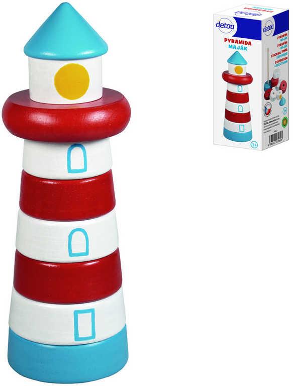 Detoa DŘEVO Baby pyramida navlékací věžička s barevnými kroužky Maják