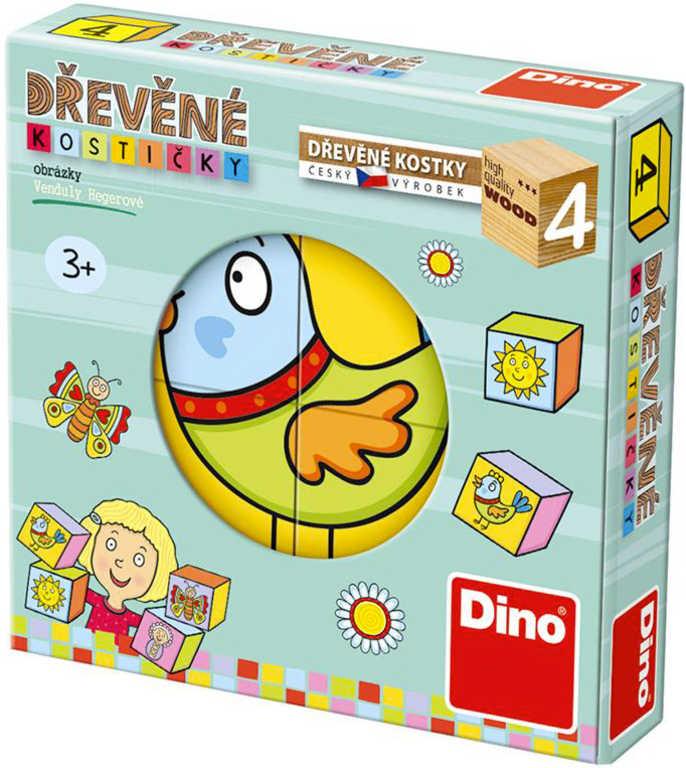 Dino DŘEVO Kostky dětské obrázkové kubus set 4ks (dřevěná hračka)