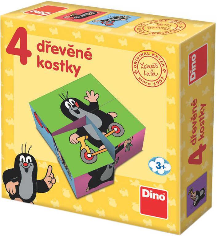 Dino DŘEVO Kostky obrázkové Krtek (Krteček) 4ks kubus (dřevěná hračka)