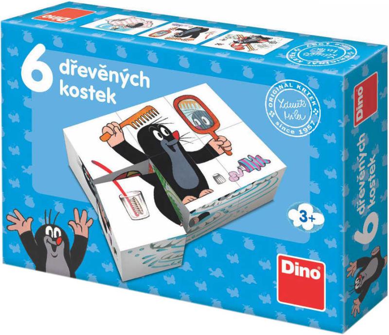 Dino DŘEVO Kostky obrázkové Krtek (Krteček) 6ks kubus (dřevěná hračka)