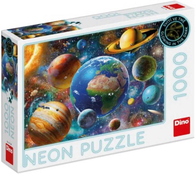 Dino Puzzle 1000 dílků Planety 66x47cm svítí ve tmě neon skládačka