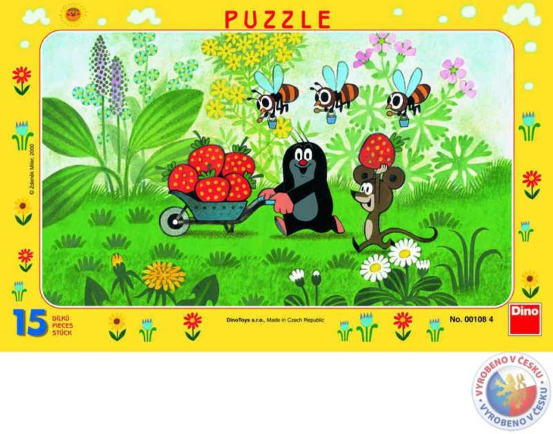 Dino PUZZLE Krtek a jahody (Krteček) 25x15cm skládačka na desce 15 dílků