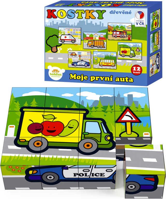 DŘEVO Kostky obrázkové Moje první auta set 12ks (dřevěná hračka)