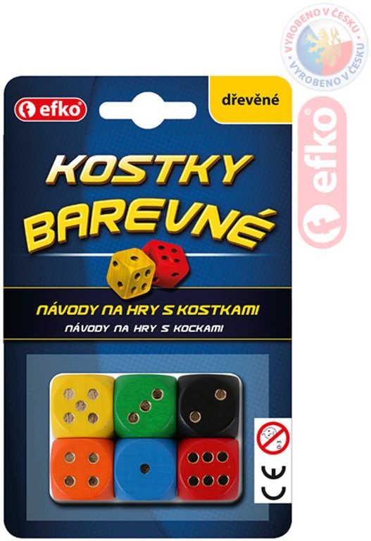 Efko DŘEVO Hra kostky hrací barevné dřevěné set 6ks na kartě
