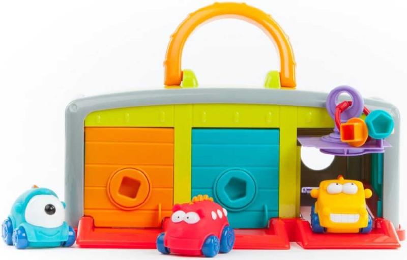 Garáž Little Hero plastová barevná set se 3 autíčky s očima a doplňky přenosná