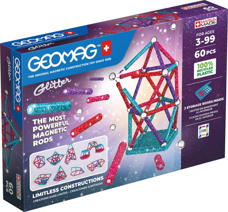 GEOMAG Glitter 60 dílků třpytivá Eko magnetická (stavebnice)