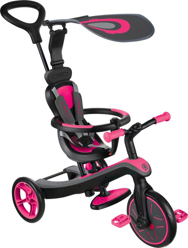Globber Scooter Tříkolka EXPLORER TRIKE 4 IN 1 Fuchsia Pink