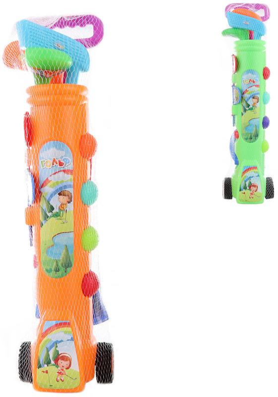 Golfový set dětský vozík se 3 holemi a 4 míčky 2 barvy plast