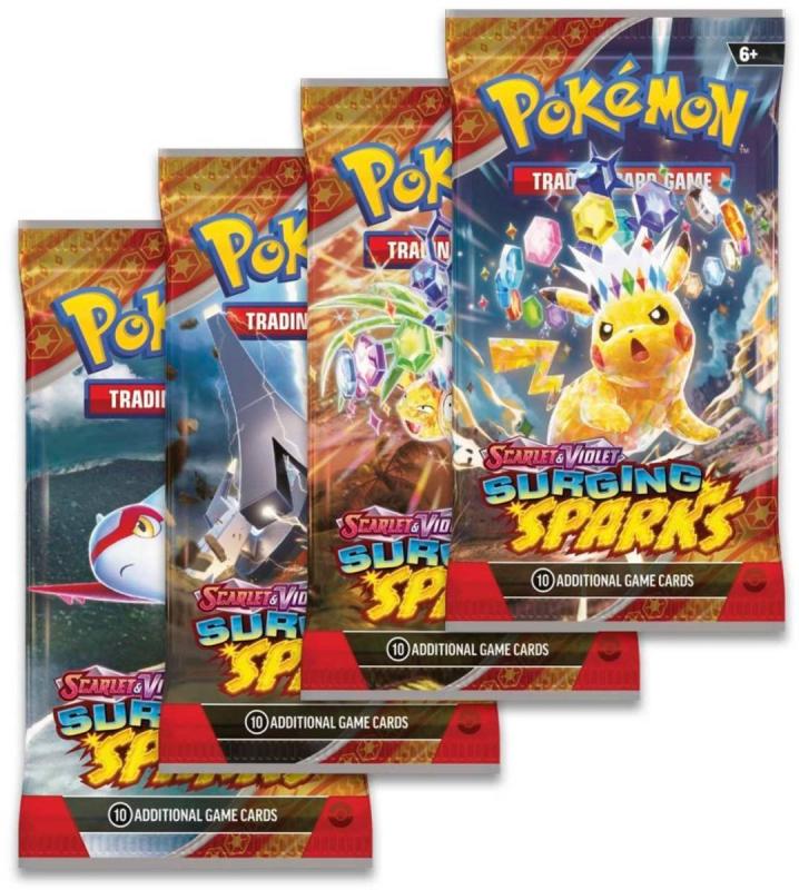 Hra Pokémon TCG SV08 Surging Sparks booster sada 10 karet v sáčku