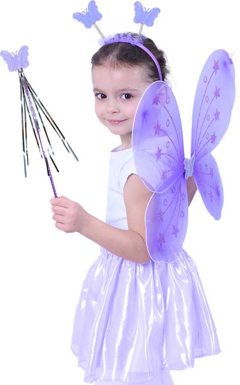 KARNEVAL Motýlí křídla s čelenkou a hůlkou fialová (karnevalový doplněk)