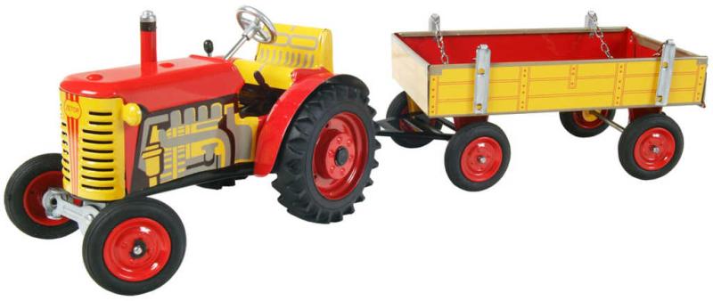 Kovap Traktor Zetor retro model 1:25 plechový Červený na klíček Kov 0395