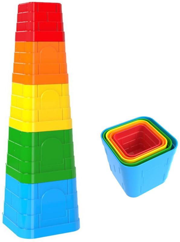 Kubus baby pyramida hranatá barevná věžička skládací 5 dílků plast