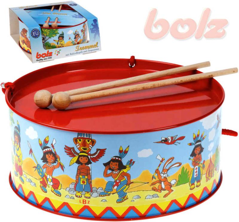 Lena BOLZ Bubínek dětský potisk indiáni kov 20cm set se 2 paličkami