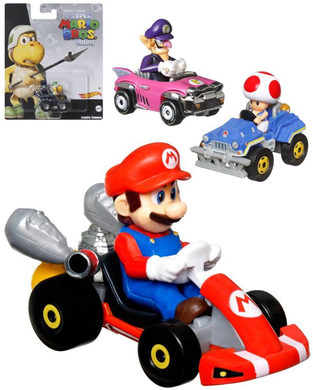 Mattel HOT WHEELS Auto Super Mario Kart s postavičkou 6 druhů kov