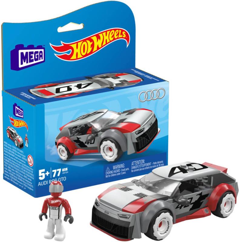 Mattel MEGA CONSTRUX Audi RS6 závoďák Hot Wheels 77 dílků s figurkou (stavebnice)