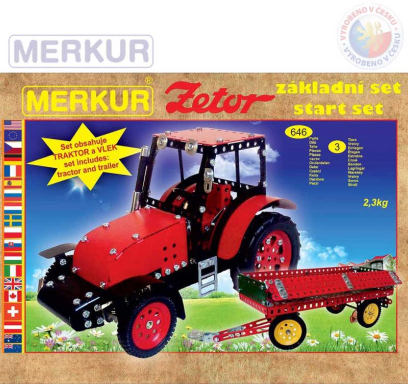 Merkur Zetor základní set traktor + vlek 646 dílků KOVOVÁ (stavebnice)