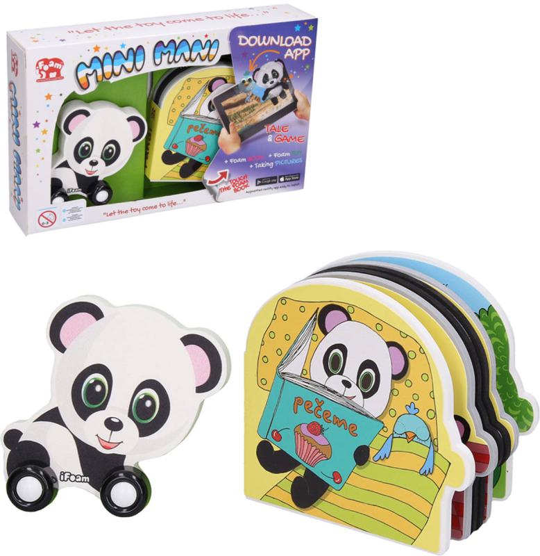 Mini Mani Panda interaktivní set pěnové zvířátko na kolečkách + kniha s aplikací