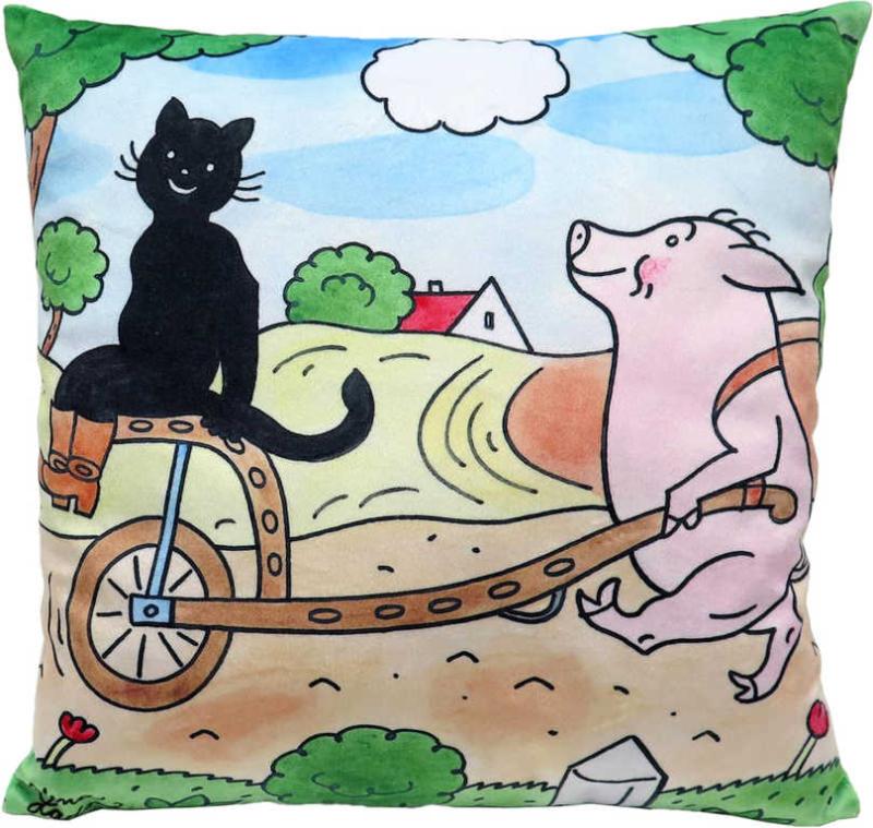 Moravská ústředna Polštář Kocour Mikeš trakař 30x30cm PLYŠ