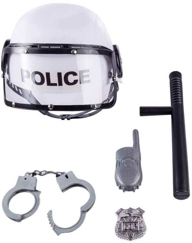Policejní herní zásahový set helma s pouty a pendrekem plast