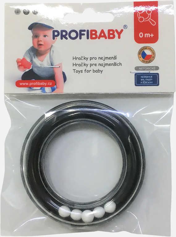 Profibaby Baby kroužek chrastítko s kuličkami černobílé pro miminko