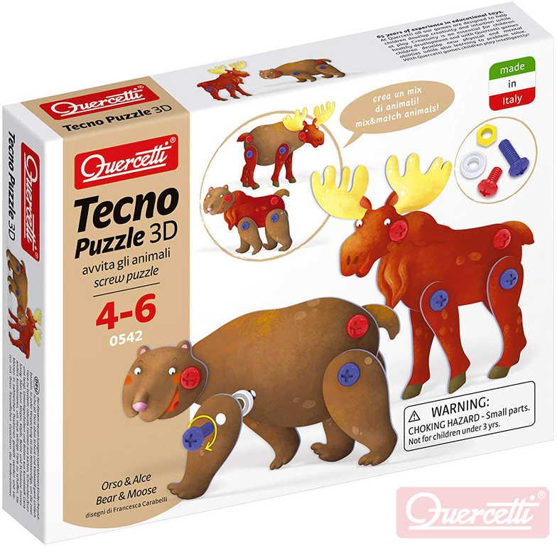 Quercetti Tecno Puzzle pohyblivé 3D medvěd + los 26 dílků (stavebnice)