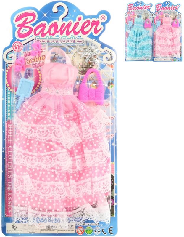 Šatičky pro panenku dlouhé s krajkou set obleček s fashion doplňky 2 barvy