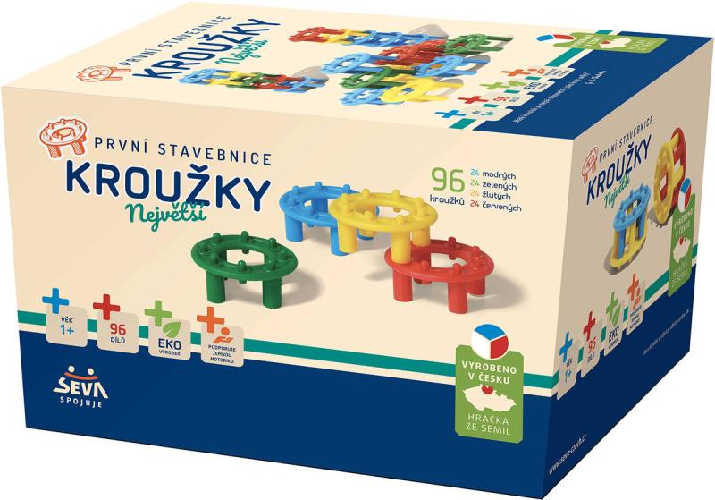 Seva Kroužky největší První stavebnice baby 96 dílků v krabici
