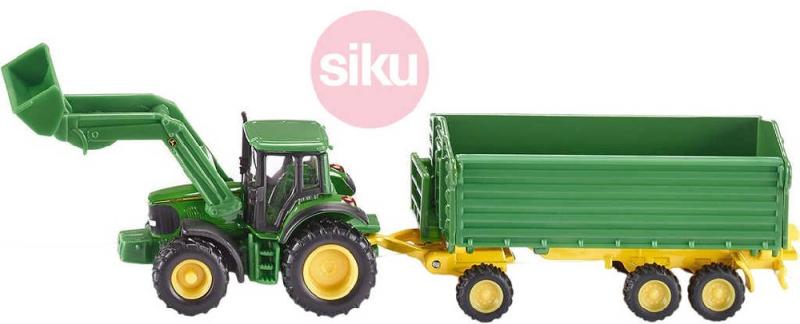 Siku Farmer traktor John Deere 1:87 s čelním nakladačem a přívěsem model 1843