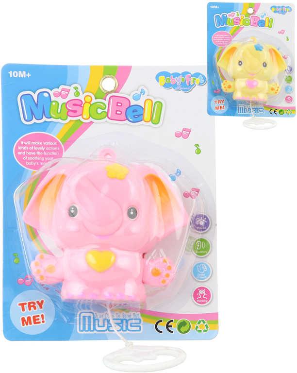 Slůně 13cm baby hrací strojek na natažení usínáček 2 barvy pro miminko
