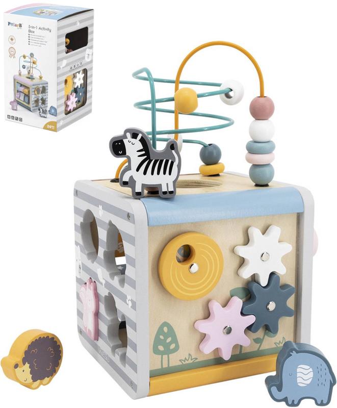 Viga DŘEVO PolarB Box s baby aktivitami s labyrintem 5v1 (dřevěná hračka)