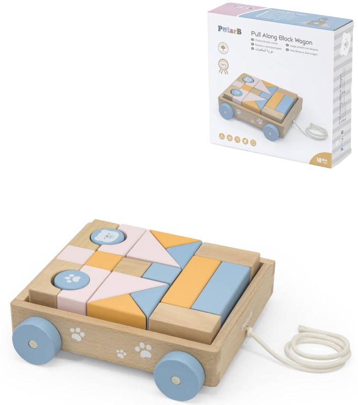 Viga DŘEVO PolarB Vozík s kostkami baby stavebnice (dřevěná hračka)