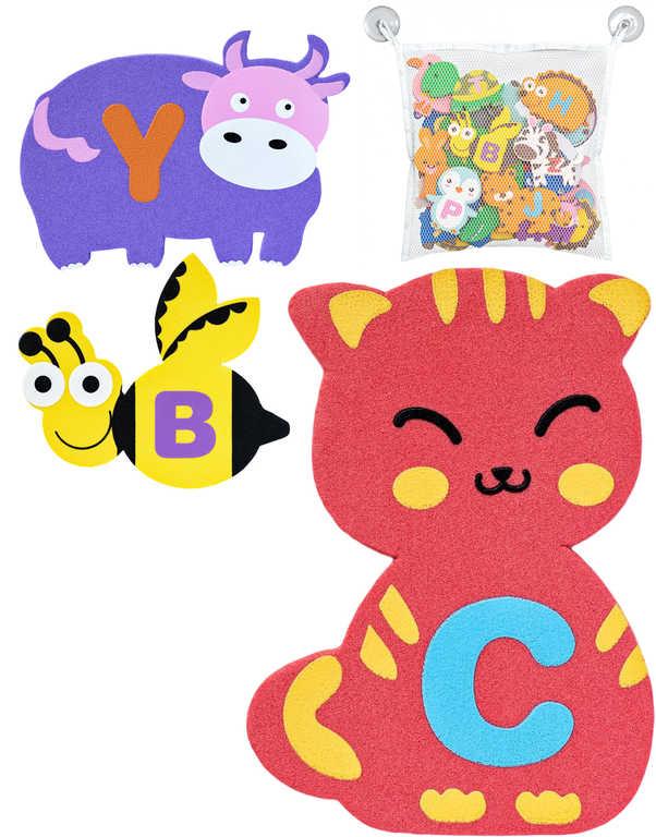 Vodolepky pěnové zvířátka abeceda do vody set 26ks v síťce do vany