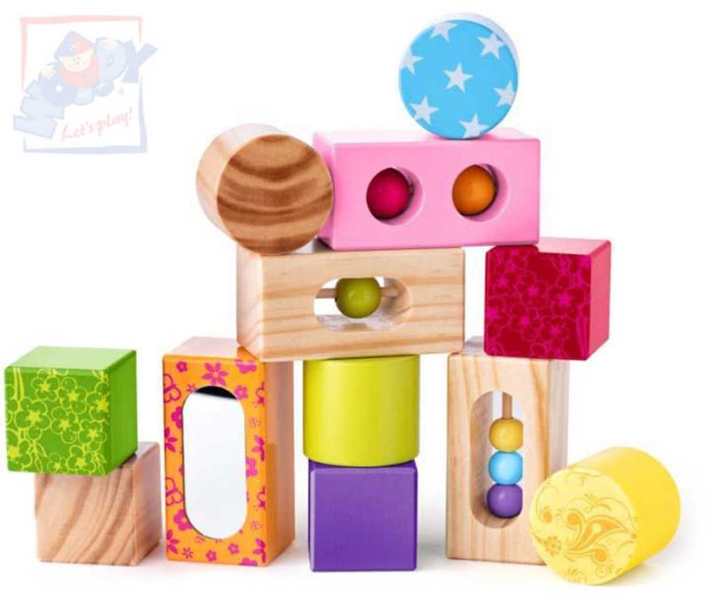 Woody DŘEVO Baby kostky s kuličkami a zrcátkem (dřevěná hračka)