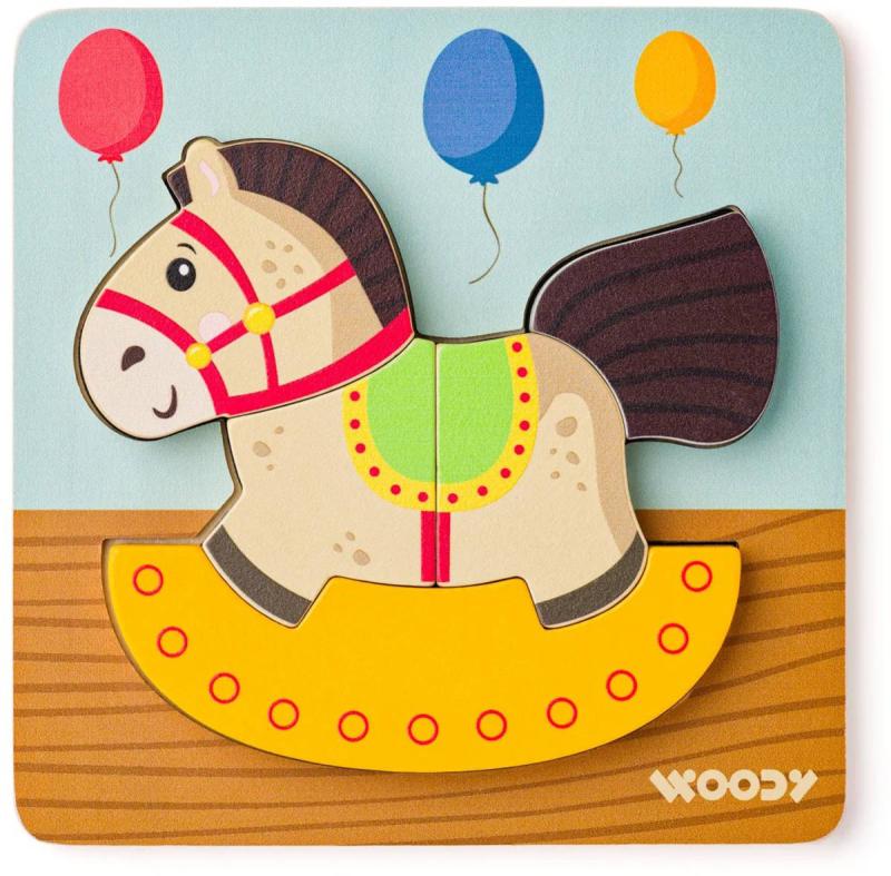 Woody DŘEVO Baby vkládací puzzle koník skládačka 5 dílků na desce